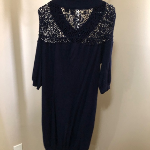 Long Navy Blue Sweater Dress-  lacy/crochet detail (large) - Picture 5 of 7